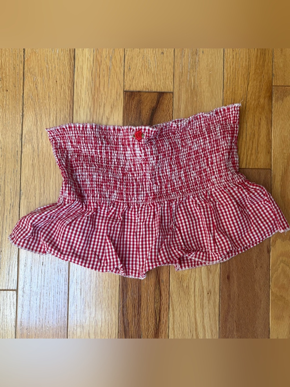 Edikted Red Gingham Smocked Ruffle Skirt